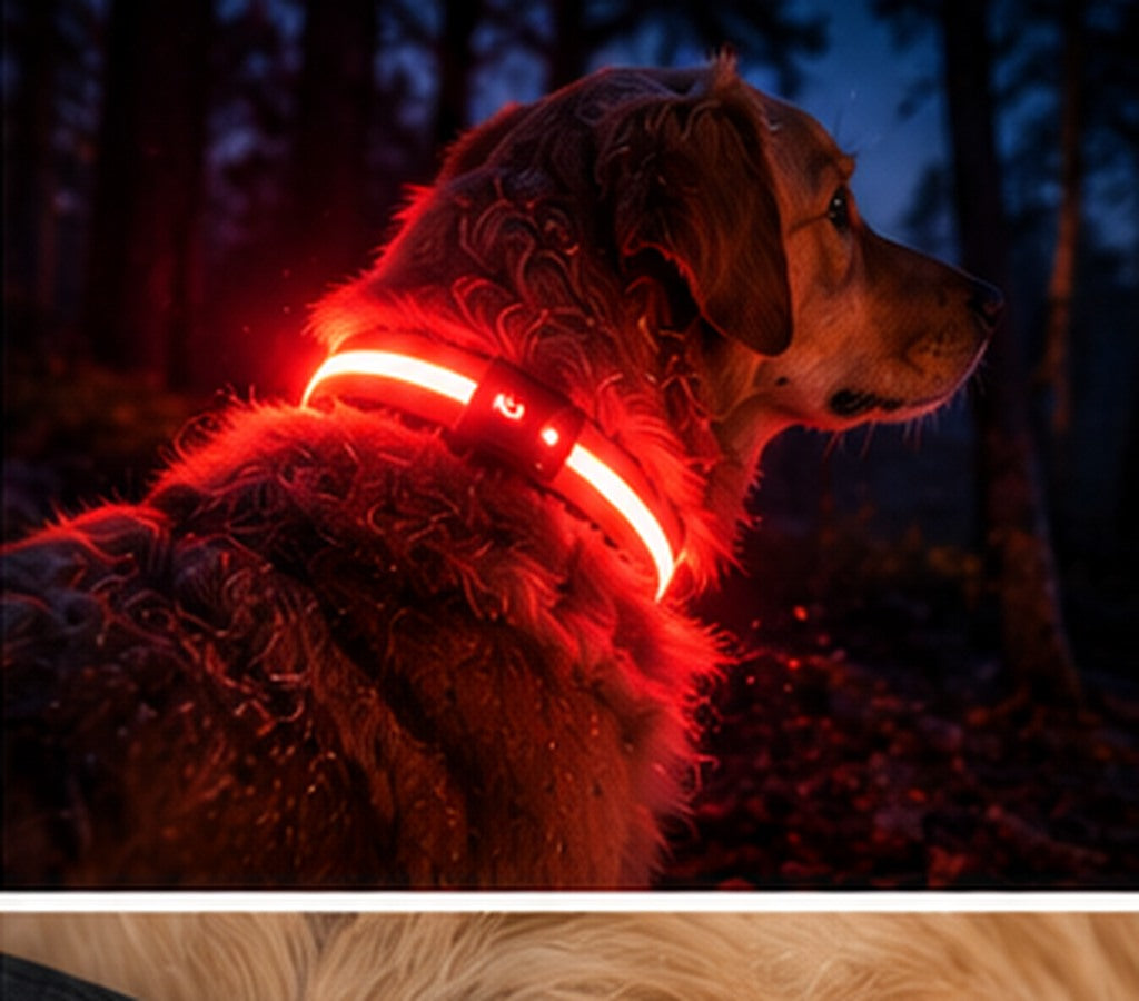 SafeLaisse chien collier rouge forêt nuit